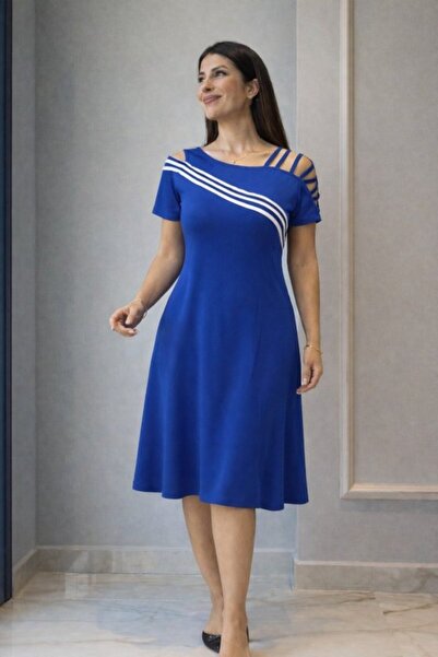 pazarella Women's short sleeve off-the-shoulder midi dress with ribbon detail