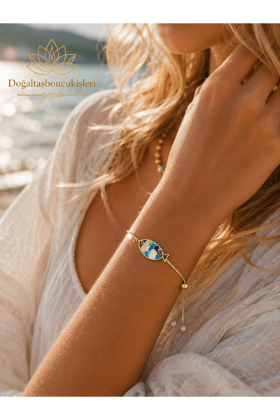 doğaltaşboncukişleri Fish Luck Bracelet Gold Color Silver