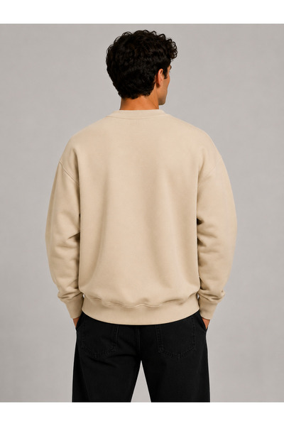 Medinenur You Are Print Detailed Crew Neck 2 Thread Sweatshirt with Embroidery