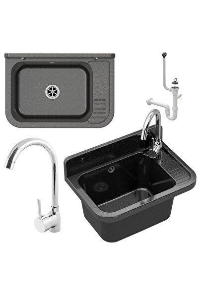 Granitan Set chiuveta si robinet, Granitan, 21 cm, Negru