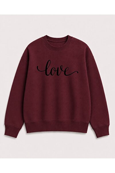 herkesemoda Hanorac cu decolteu rotund, cu imprimeu Love Text, detaliu brodat...