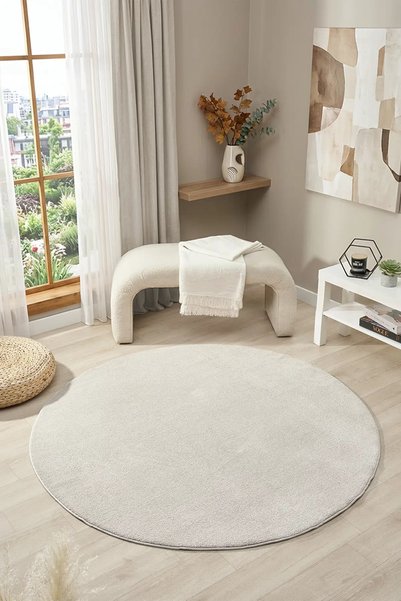 Ellya Home Puffy Yuvarlak Taş Peluş Halı Yumuşak Dokulu Düz Renk Modern Çocuk...