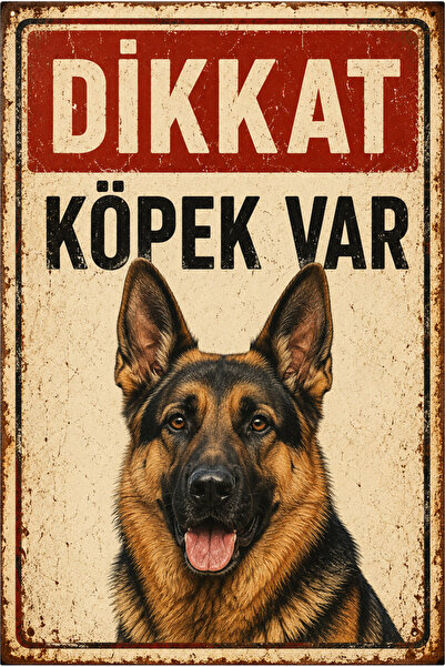 Lucena Retro Caution Dog Present German Shepherd Dog Metal Warning Sign Decor...