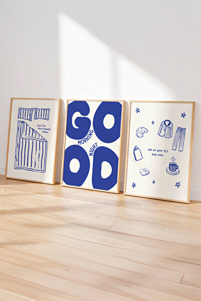 esnipix Good Morning Good Night Poster Seti | 3'lü Minimal Yatak Odası Poster...