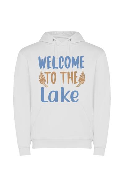 iLovePrints Lakeside Charm: A Detailed Welcome Φούτερ με κουκούλα σε χρώμα Λευκό