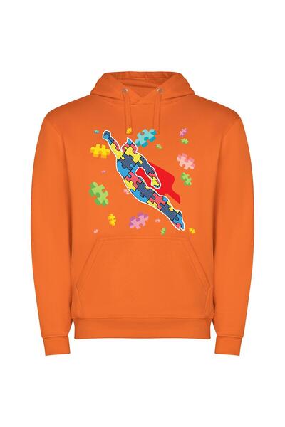 iLovePrints Colorful Puzzle Hero's Flight Φούτερ με κουκούλα σε χρώμα Πορτοκαλί