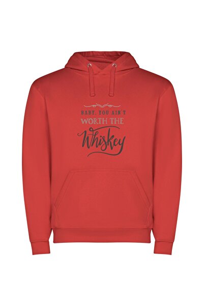 iLovePrints Whiskey Worth It All Φούτερ με κουκούλα σε χρώμα Κόκκινο