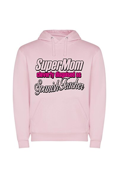 iLovePrints Superior Supermom Spanish Teacher Φούτερ με κουκούλα σε χρώμα Ροζ