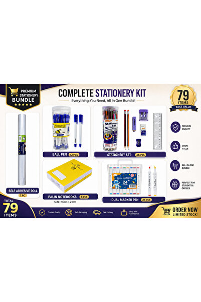 Generic Ultimate Combo 79-Piece Back-to-School Stationery Kit with 200-Page N...