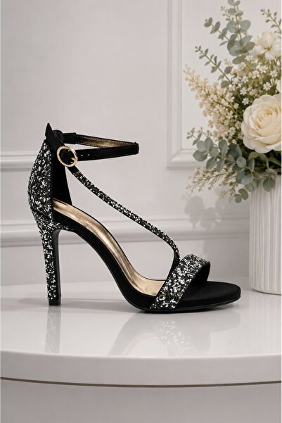 OEM Sandale fashion Andalouse,toc cui,nuanta de negru cu sclipici