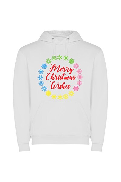 iLovePrints Festive Snowflake Greetings Φούτερ με κουκούλα σε χρώμα Λευκό