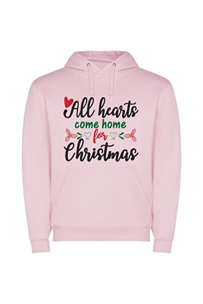 iLovePrints Hearts Home for Christmas Φούτερ με κουκούλα σε χρώμα Ροζ