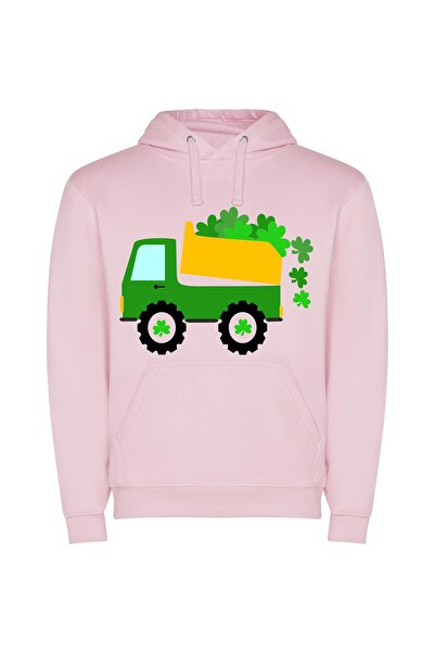 iLovePrints Green Clover Truck Delight Φούτερ με κουκούλα σε χρώμα Ροζ