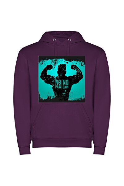 iLovePrints Silent Strength: Muscular Silhouette Φούτερ με κουκούλα σε χρώμα Μωβ