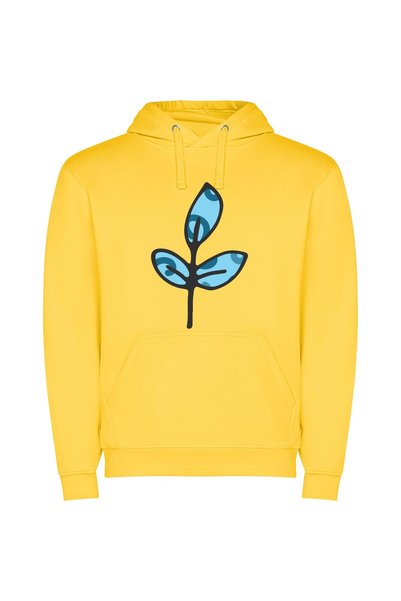 iLovePrints Serene Blue Blossom Φούτερ με κουκούλα σε χρώμα Κίτρινο
