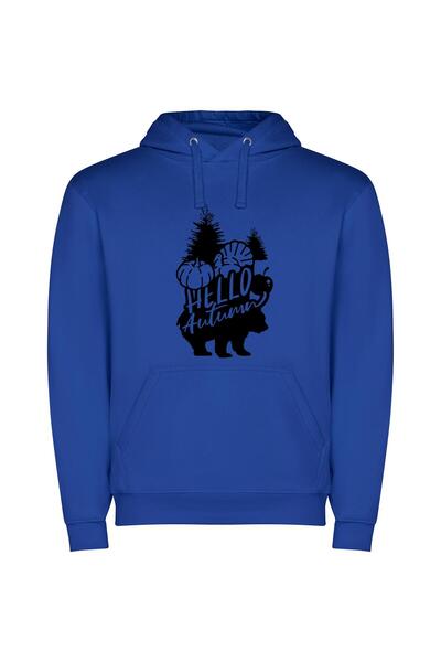 iLovePrints Autumn's Monochromatic Bear Φούτερ με κουκούλα σε χρώμα Μπλε