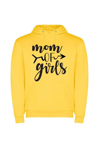 iLovePrints Girls, Mom, Love, Adorned Φούτερ με κουκούλα σε χρώμα Κίτρινο