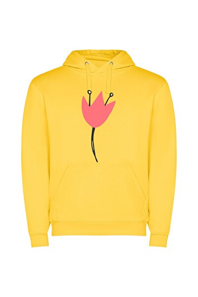 iLovePrints Blooming Petals: Elegant Grace Φούτερ με κουκούλα σε χρώμα Κίτρινο