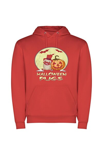iLovePrints Pug-o'-Lantern: Spooky Style Φούτερ με κουκούλα σε χρώμα Κόκκινο