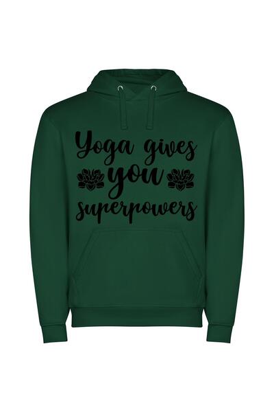 iLovePrints Supercharged Yoga: Powerful You Φούτερ με κουκούλα σε χρώμα Πράσινο