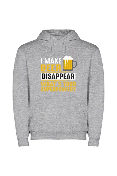 iLovePrints Disappearing Beer Superpowers Φούτερ με κουκούλα σε χρώμα Γκρι