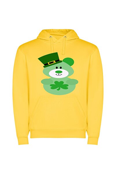 iLovePrints Lucky Green Bear Surprise Φούτερ με κουκούλα σε χρώμα Κίτρινο