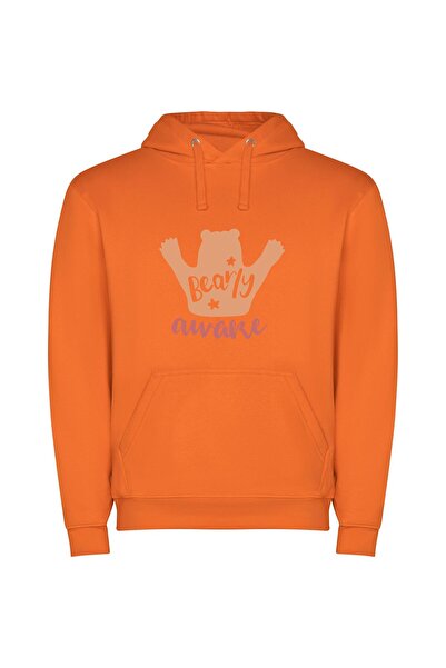 iLovePrints Beary Aware: Artistic Bear Φούτερ με κουκούλα σε χρώμα Πορτοκαλί