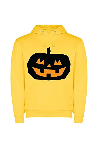 iLovePrints Glowing Halloween Pumpkin Φούτερ με κουκούλα σε χρώμα Κίτρινο