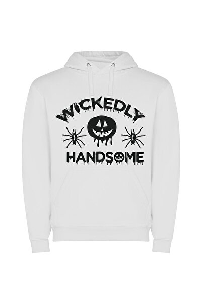iLovePrints Whacky Jack-O-Lantern Elegance Φούτερ με κουκούλα σε χρώμα Λευκό