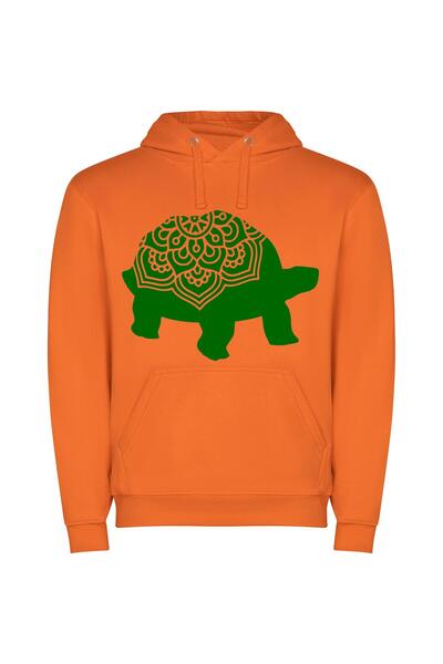 iLovePrints Patterned Heroic Green Turtle Φούτερ με κουκούλα σε χρώμα Πορτοκαλί