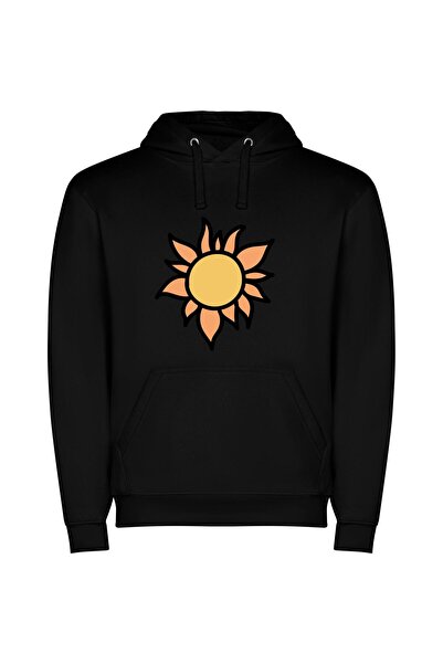 iLovePrints Sunny Floral Sketch Φούτερ με κουκούλα σε χρώμα Μαύρο
