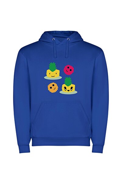 iLovePrints Pineapple Trio: Colorful Cute! Φούτερ με κουκούλα σε χρώμα Μπλε