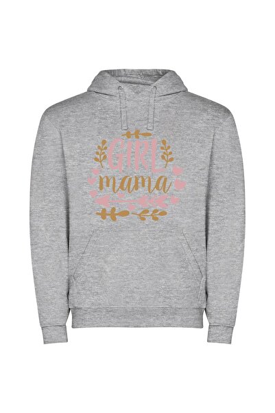 iLovePrints Heartfelt Girl Mama Art Φούτερ με κουκούλα σε χρώμα Γκρι
