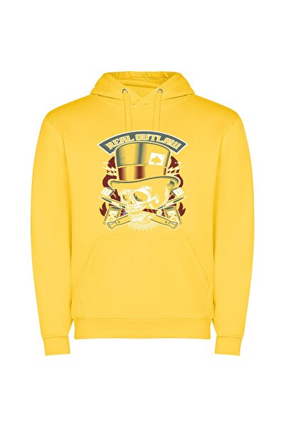 iLovePrints Skull Top Hat Man Φούτερ με κουκούλα σε χρώμα Κίτρινο