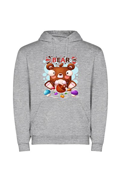 iLovePrints Nutty Bear's Vibrant World Φούτερ με κουκούλα σε χρώμα Γκρι