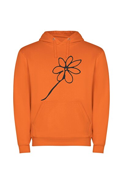 iLovePrints Mono Floral Elegance Φούτερ με κουκούλα σε χρώμα Πορτοκαλί