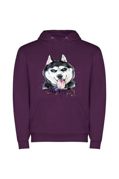 iLovePrints Elegant Husky Portrait Φούτερ με κουκούλα σε χρώμα Μωβ