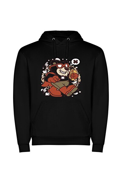 iLovePrints Furry Mascots & Portraits Φούτερ με κουκούλα σε χρώμα Μαύρο