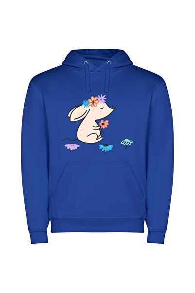 iLovePrints Whimsical Floral Pup Φούτερ με κουκούλα σε χρώμα Μπλε