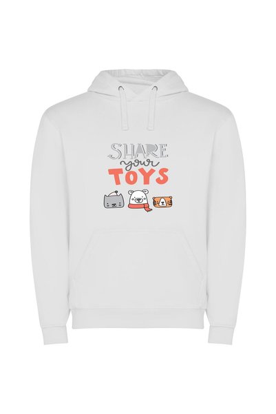 iLovePrints Playful Toy Sharing Delight Φούτερ με κουκούλα σε χρώμα Λευκό