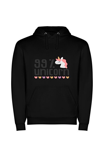 iLovePrints Heartfelt Magical Unicorn Image Φούτερ με κουκούλα σε χρώμα Μαύρο