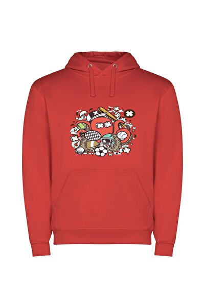 iLovePrints Sports Mascot HD Illustration Φούτερ με κουκούλα σε χρώμα Κόκκινο