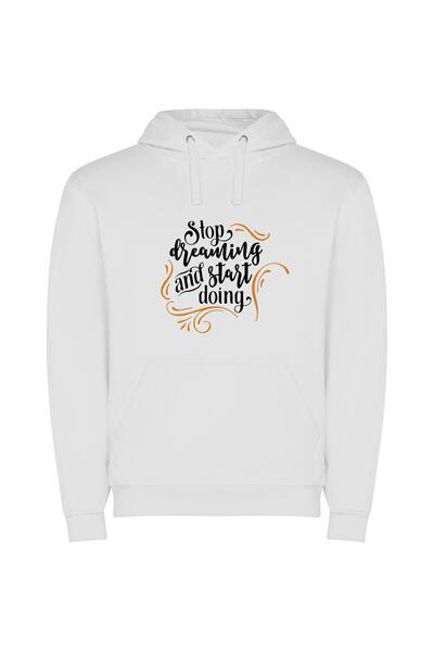 iLovePrints Dreams to Reality: Inspired Φούτερ με κουκούλα σε χρώμα Λευκό