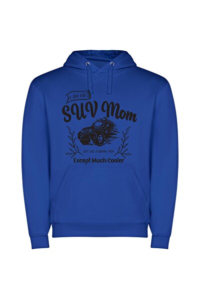 iLovePrints SUV Mom: Cool, Chic Φούτερ με κουκούλα σε χρώμα Μπλε