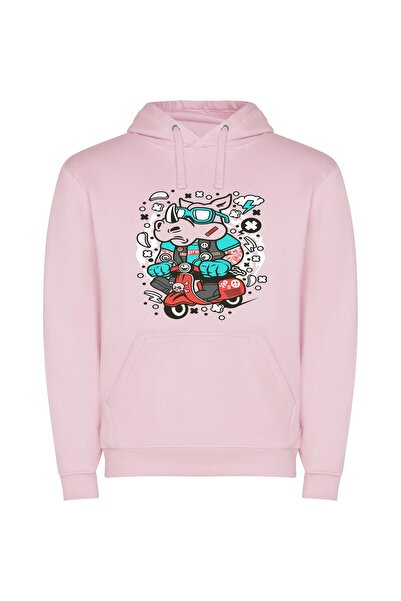 iLovePrints StreetWear Scooter Style Φούτερ με κουκούλα σε χρώμα Ροζ
