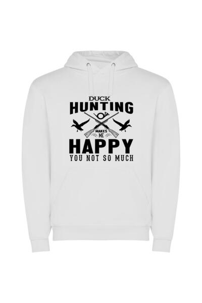 iLovePrints Hunting Bliss: Duck Happiness! Φούτερ με κουκούλα σε χρώμα Λευκό