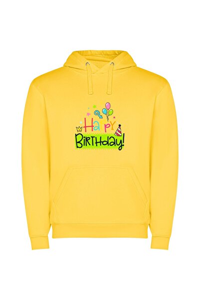 iLovePrints Joyful Balloon Crown Φούτερ με κουκούλα σε χρώμα Κίτρινο