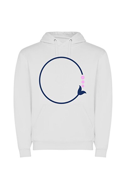 iLovePrints Circle Bliss: Floral Minimalism Φούτερ με κουκούλα σε χρώμα Λευκό