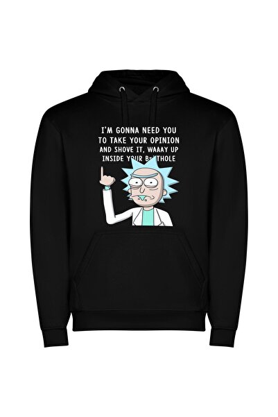 iLovePrints Rick's Wise Cartoon Quote Φούτερ με κουκούλα σε χρώμα Μαύρο
