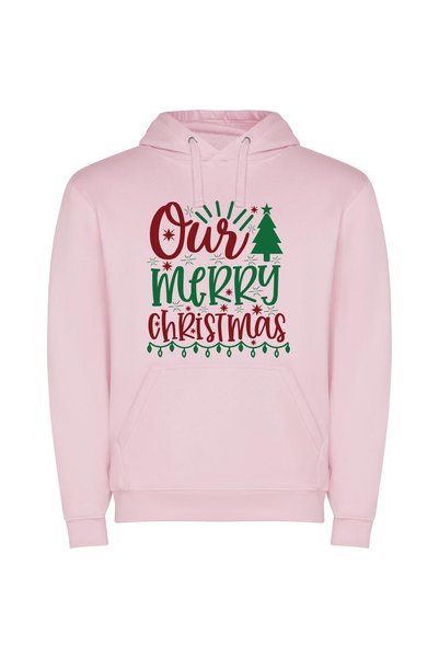 iLovePrints Merry ABCs: Festive Front-Facing Φούτερ με κουκούλα σε χρώμα Ροζ